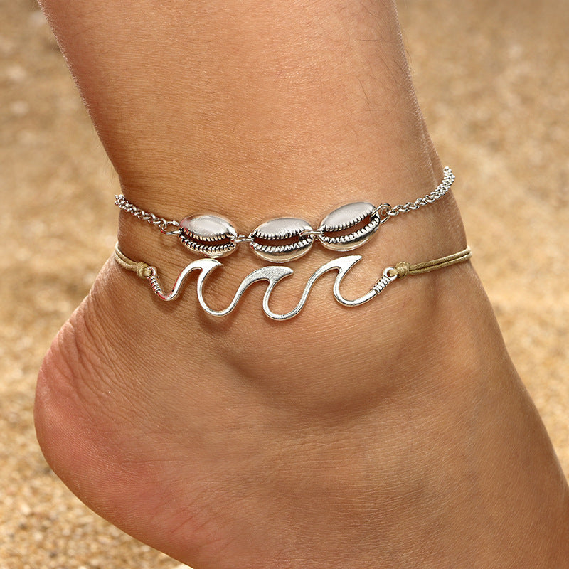 Beach wave spray alloy shell anklet