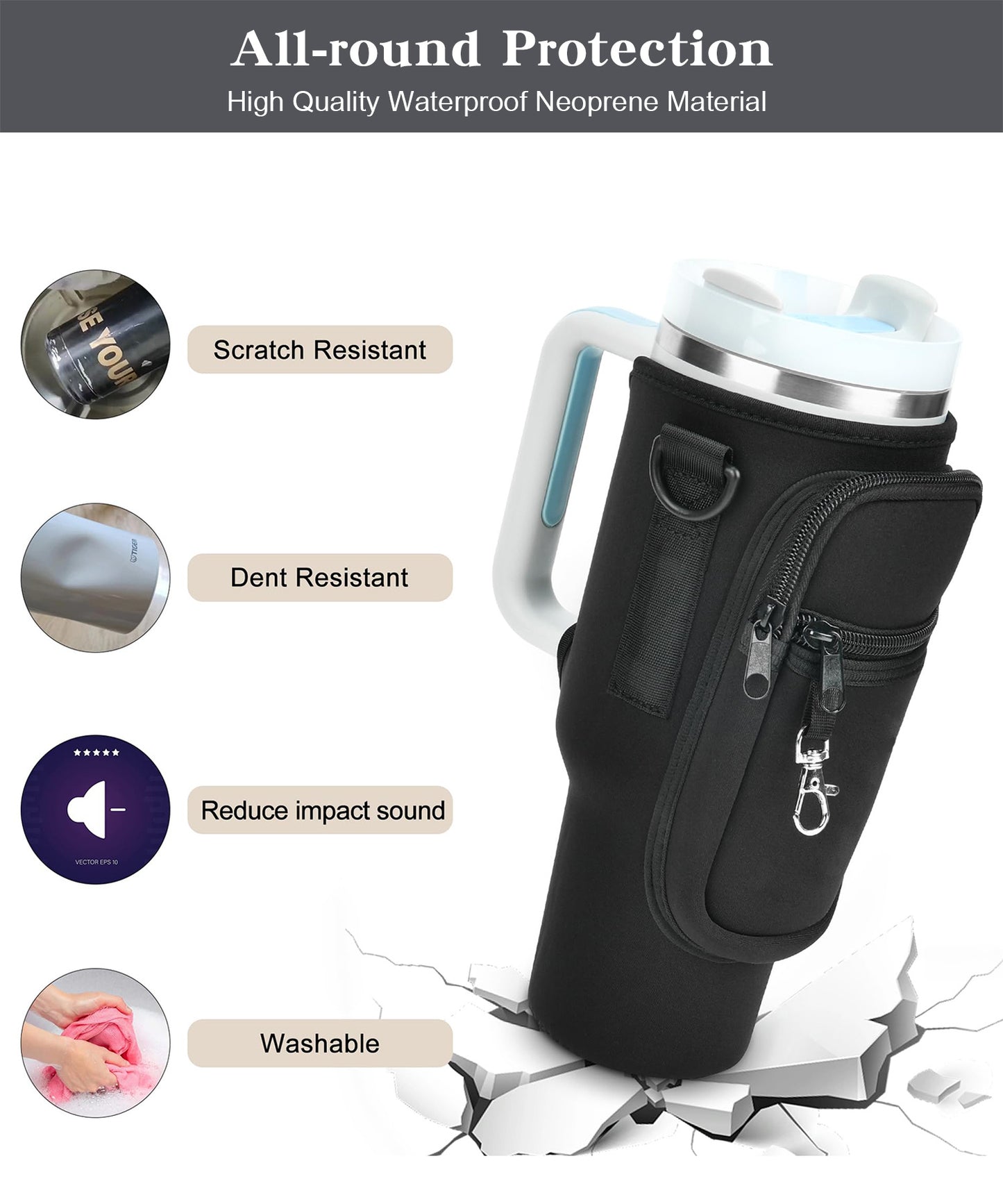 Water Bottle Carrier Bag With Phone Pocket For  Tumbler Neoprene Water Bottle Holder Pouch With Adjustable Strap Bollus With Straw Cover & Carabiner For  Cup Accessories Drinkware Mug